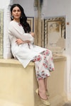 Shop_NUHH_White 100% Cotton Embroidery Bead Keyhole Neckline Kurta And Pant Set _at_Aza_Fashions