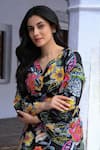 Shop_NUHH_Black 100% Cotton Printed Bloom Leaf Neck Kurta Set_at_Aza_Fashions