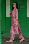 Shop_NUHH_Pink 100% Viscose Muslin Printed Flamingo Collar Kurta And Pant Set_at_Aza_Fashions