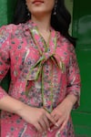 Shop_NUHH_Pink 100% Viscose Muslin Printed Flamingo Collar Kurta And Pant Set_Online_at_Aza_Fashions