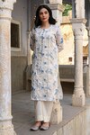 Buy_NUHH_Blue 100% Cotton Printed Flower Round Neck Kurta Set_at_Aza_Fashions