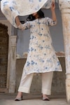 Buy_NUHH_Blue 100% Cotton Printed Flower Round Neck Kurta Set_Online_at_Aza_Fashions