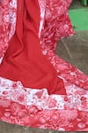 NUHH_Red 100% Viscose Muslin Printed Florette V Neck Anarkali Set_at_Aza_Fashions