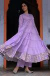 Buy_NUHH_Purple 100% Cotton Printed Floral Round Neck Border Anarkali Set_Online_at_Aza_Fashions