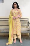 Buy_NUHH_Yellow 100% Cotton Printed Rose Round Neck Kurta Pant Set_at_Aza_Fashions