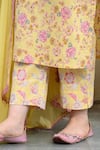 Buy_NUHH_Yellow 100% Cotton Printed Rose Round Neck Kurta Pant Set_Online_at_Aza_Fashions
