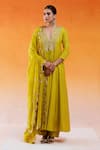 Buy_Redpine Designs_Yellow Anarkali And Pant Chanderi Hand Embroidery Cutdana V-neck Daisy Set _at_Aza_Fashions