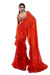 Buy_Redpine Designs_Red Saree Viscose Georgette Hand Scarlet Pre-draped Ruffle With Blouse _Online_at_Aza_Fashions