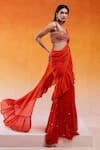 Shop_Redpine Designs_Red Saree Viscose Georgette Hand Scarlet Pre-draped Ruffle With Blouse _at_Aza_Fashions