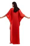 Shop_Redpine Designs_Red Viscose Modal Satin Hand Embroidery Cutdana V-neck Scarlet Kaftan _Online_at_Aza_Fashions