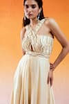 Shop_Redpine Designs_Ivory Viscose Modal Satin Hand Embroidery Cutdana Halter Criss Cross Jumpsuit _at_Aza_Fashions