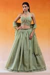 Buy_Redpine Designs_Green Blouse And Lehenga Crushed Crepe Organza Hand Embroidery Cutdana With Set _at_Aza_Fashions