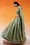 Shop_Redpine Designs_Green Blouse And Lehenga Crushed Crepe Organza Hand Embroidery Cutdana With Set _Online_at_Aza_Fashions