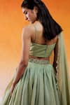 Buy_Redpine Designs_Green Blouse And Lehenga Crushed Crepe Organza Hand Embroidery Cutdana With Set 