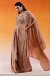 Shop_Redpine Designs_Brown Viscose Glass Organza Hand Embroidered Sequin Drape Skirt Set With Cape _at_Aza_Fashions