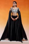 Buy_Redpine Designs_Black Viscose Modal Satin Hand Embroidered Floral Lehenga With Cape Blouse_at_Aza_Fashions
