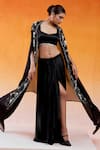 Shop_Redpine Designs_Black Blouse And Skirt Viscose Modal Satin Hand Draped With Cape Set _Online_at_Aza_Fashions