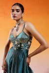 Redpine Designs_Blue Crushed Organza Hand Embroidered Cutdana V-neck Jumpsuit _at_Aza_Fashions