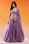 Buy_Redpine Designs_Purple Blouse And Lehenga Crushed Organza Hand Embroidered Cutdana Sweetheart Set _at_Aza_Fashions