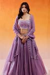 Buy_Redpine Designs_Purple Blouse And Lehenga Crushed Organza Hand Embroidered Cutdana Sweetheart Set _Online_at_Aza_Fashions