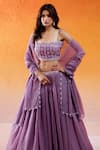 Shop_Redpine Designs_Purple Blouse And Lehenga Crushed Organza Hand Embroidered Cutdana Sweetheart Set _at_Aza_Fashions