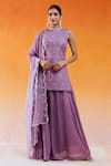 Buy_Redpine Designs_Purple Crushed Organza Hand Embroidered Cutdana Closed Neck Kurta Sharara Set _at_Aza_Fashions