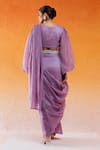 Redpine Designs_Purple Crushed Organza Hand Embroidered Cutdana Pre-draped Saree With Belt Set _Online_at_Aza_Fashions