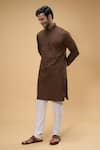 Arihant Rai Sinha_Brown Kurta Soft Cotton Solid And Churidar Set _Online_at_Aza_Fashions