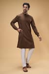 Shop_Arihant Rai Sinha_Brown Kurta Soft Cotton Solid And Churidar Set _Online_at_Aza_Fashions