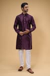 Buy_Arihant Rai Sinha_Wine Silk, Chanderi Embroidery Placement Kurta And Churidar Set _at_Aza_Fashions