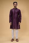 Buy_Arihant Rai Sinha_Wine Silk, Chanderi Embroidery Placement Kurta And Churidar Set _Online_at_Aza_Fashions