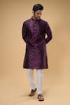 Shop_Arihant Rai Sinha_Wine Silk, Chanderi Embroidery Placement Kurta And Churidar Set _Online_at_Aza_Fashions