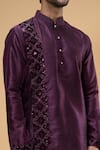 Buy_Arihant Rai Sinha_Wine Silk, Chanderi Embroidery Placement Kurta And Churidar Set 