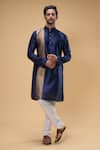Buy_Arihant Rai Sinha_Blue Silk, Silk, Zari Placement Work Kurta And Churidar Set _at_Aza_Fashions