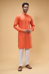 Buy_Arihant Rai Sinha_Orange Kurta Soft Cotton Solid Collared And Churidar Set_at_Aza_Fashions