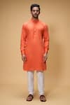 Buy_Arihant Rai Sinha_Orange Kurta Soft Cotton Solid Collared And Churidar Set_Online_at_Aza_Fashions