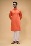 Shop_Arihant Rai Sinha_Orange Kurta Soft Cotton Solid Collared And Churidar Set_Online_at_Aza_Fashions