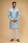 Buy_Arihant Rai Sinha_Blue Jacquard, Chanderi Embroidery Floral Kurta And Churidar Set _at_Aza_Fashions