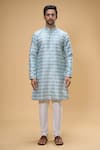 Buy_Arihant Rai Sinha_Blue Jacquard, Chanderi Embroidery Floral Kurta And Churidar Set _Online_at_Aza_Fashions
