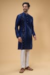 Shop Arihant Rai Sinha Blue Silk, Chanderi Zari Thread Embroidered Kurta And Churidar Set Online at Aza Fashions Shop_Arihant Rai Sinha_Blue Silk, Chanderi Zari Thread Embroidered Kurta And Churidar Set _Online_at_Aza_Fashions