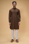 Arihant Rai Sinha_Brown Soft Cotton Solid Kurta_Online_at_Aza_Fashions