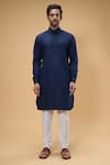 Arihant Rai Sinha_Blue Cotton Plain Kurta _Online_at_Aza_Fashions