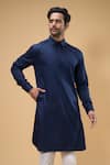 Shop_Arihant Rai Sinha_Blue Cotton Plain Kurta _Online_at_Aza_Fashions