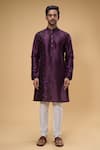 Arihant Rai Sinha_Wine Silk Placement Embroidered Zari Thread Kurta _Online_at_Aza_Fashions