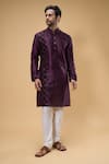 Buy_Arihant Rai Sinha_Wine Silk Placement Embroidered Zari Thread Kurta _Online_at_Aza_Fashions