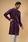 Shop_Arihant Rai Sinha_Wine Silk Placement Embroidered Zari Thread Kurta _Online_at_Aza_Fashions