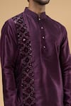 Arihant Rai Sinha_Wine Silk Placement Embroidered Zari Thread Kurta _at_Aza_Fashions