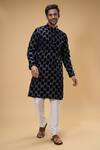 Buy_Arihant Rai Sinha_Blue Velvet Embroidered Thread Kurta _at_Aza_Fashions