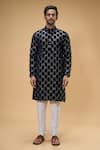 Arihant Rai Sinha_Blue Velvet Embroidered Thread Kurta _Online_at_Aza_Fashions