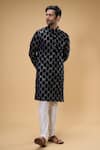 Buy_Arihant Rai Sinha_Blue Velvet Embroidered Thread Kurta _Online_at_Aza_Fashions